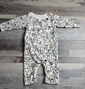 Winter Water Factory Long Sleeve Romper - Dogs Black 0m Newborn 0-3 Months